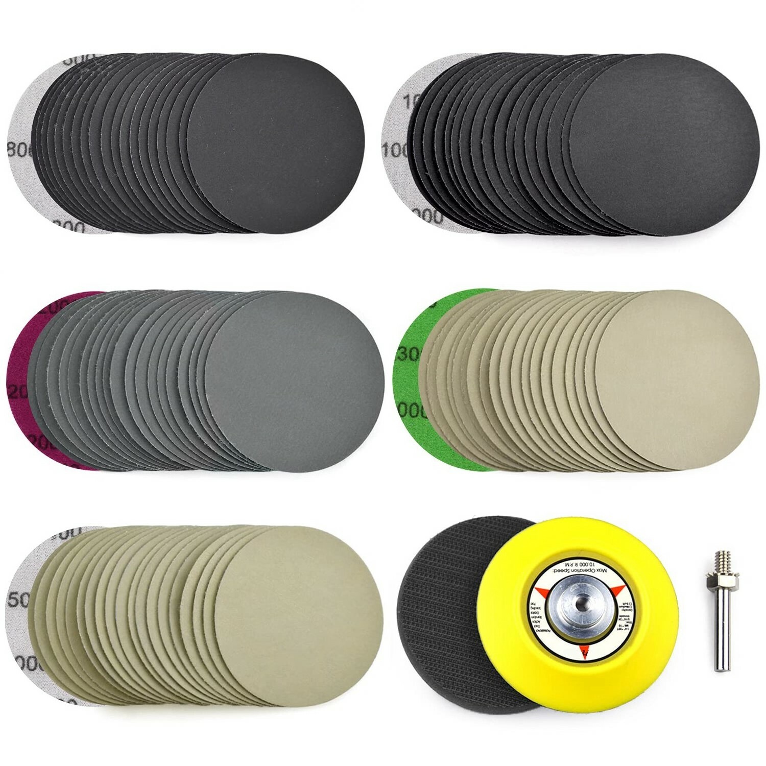 102x 3 in Sanding Discs 800-5000 Grit for Drill Wet Dry Hook Loop Sandpaper Pads