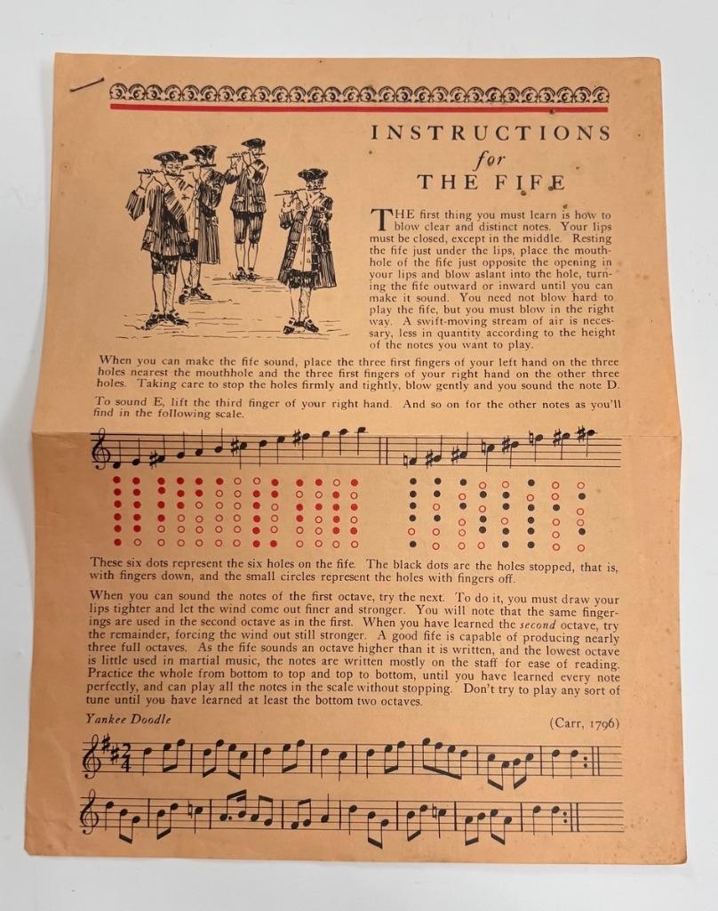 VTG Giles Gibbs Jr Music Book w Reproduction Wooden Fife Revolutionary War Era