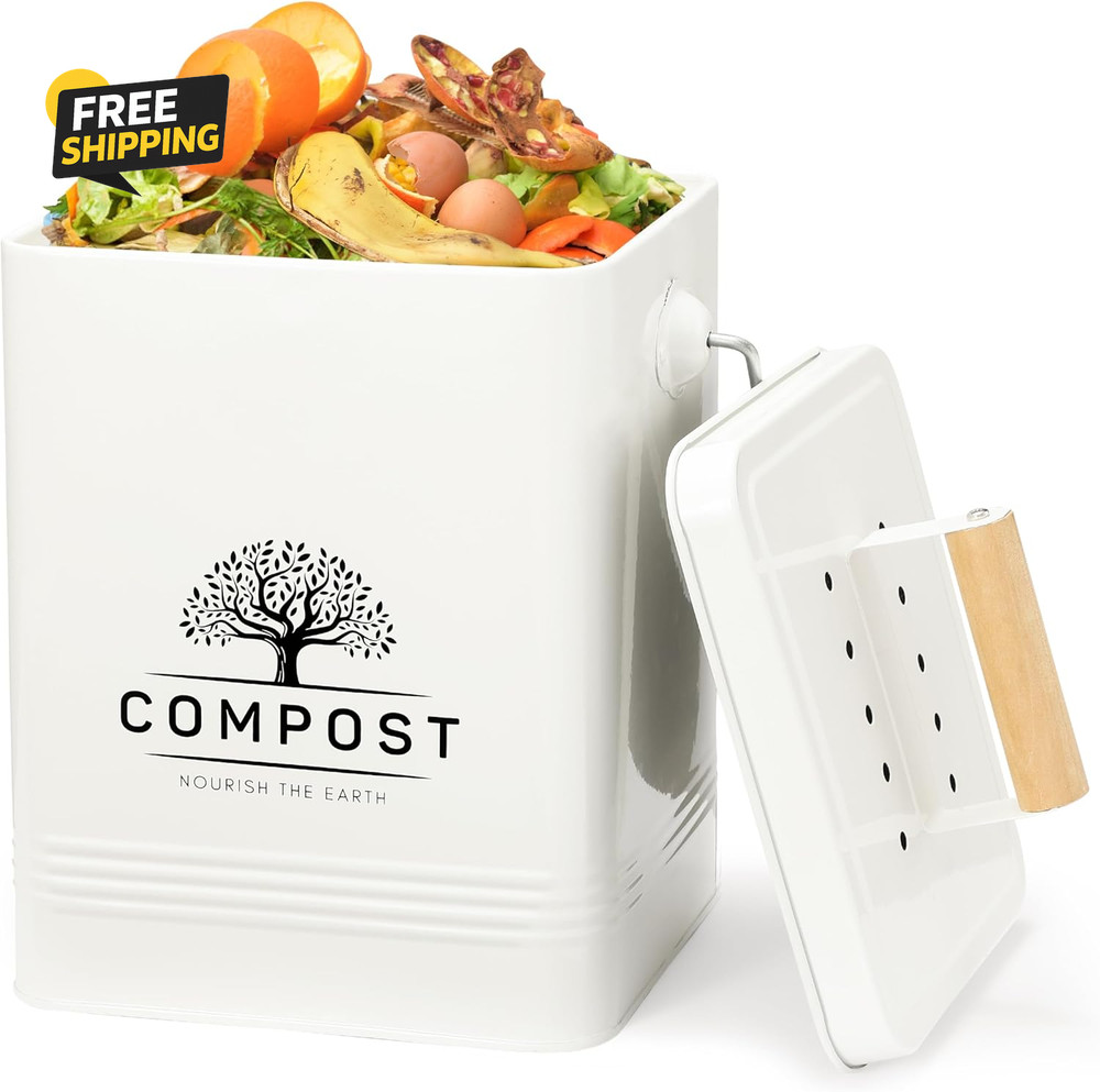 Kitchen Compost Bin, 1.7 Gallon Countertop Compost Bin with Lid, Indoor Compost