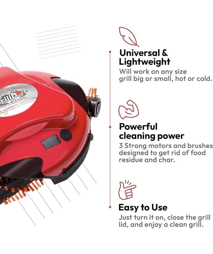 Grillbot Automatic Grill Cleaning Robot Red Rechargeable LCD Timer