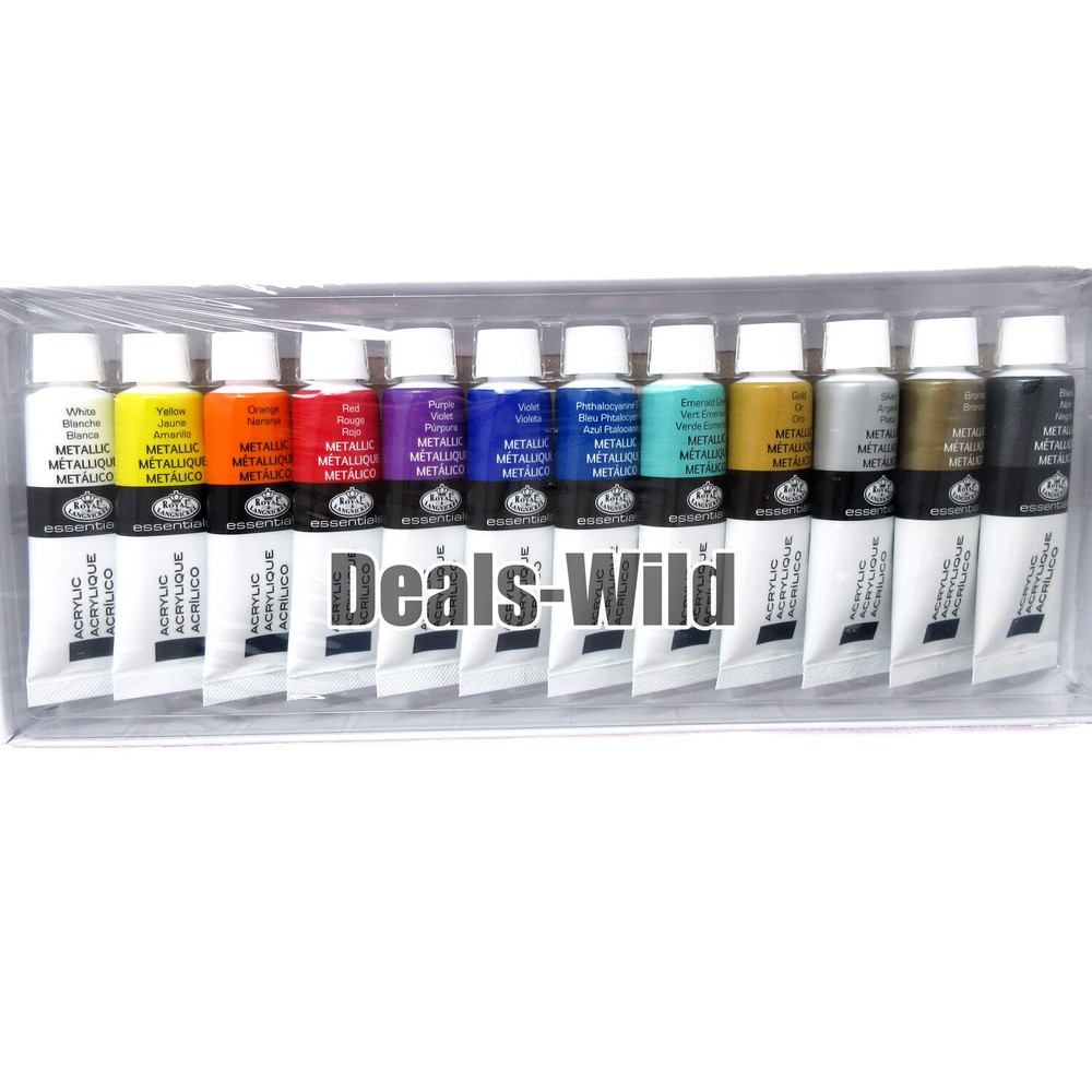 12 Piece METALLIC Acrylic Paint Set Royal & Langnickel Essentials Basic Colors