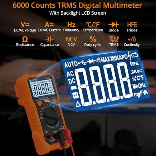 Digital Multimeter with NCV and TRMS Auto Range Multimeter 6000 Counts Orange