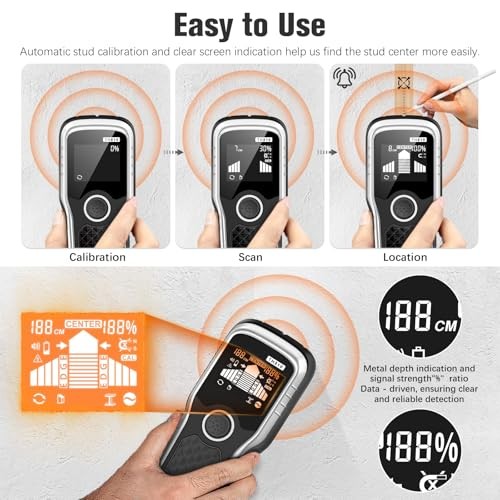 Stud Finder Wall Scanner - 6-in-1 Upgraded Multifunction Auto Light Silver