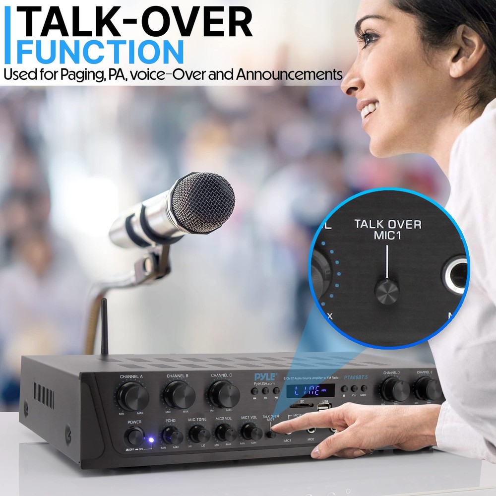 Pyle Wireless Home Audio Amplifier System Bluetooth Compatible 6 Channel