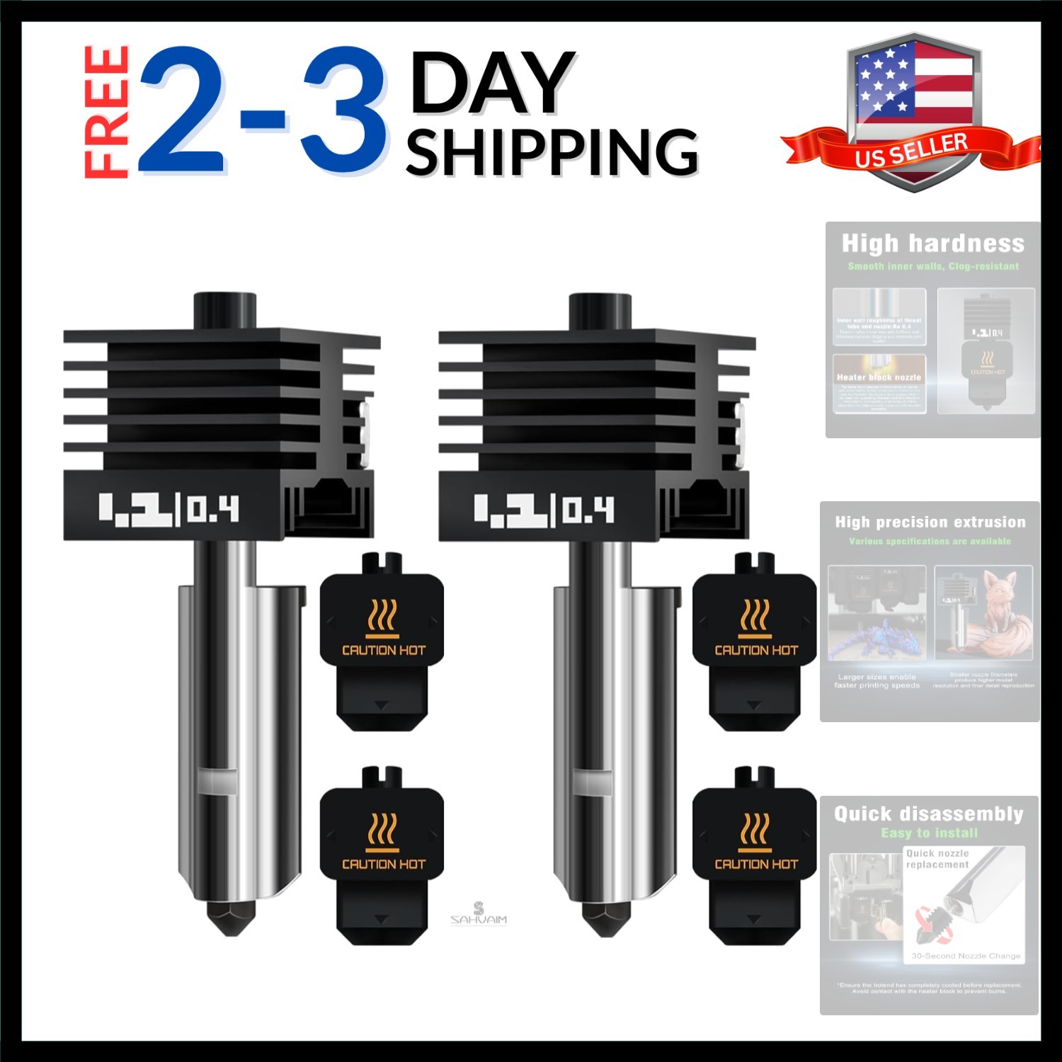 Upgraded 2Pcs 0.4mm H2D/H2S/H2C/P2S Hotend Kit for Bambu Lab H2 Series/P2S 3D...