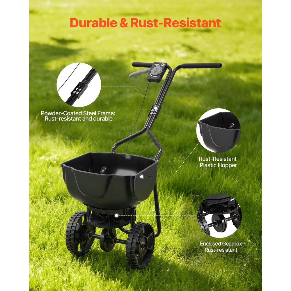 Walk-Behind Spreader, 9.8ft Spreading Width, Push Broadcast Spreader with 10" Al