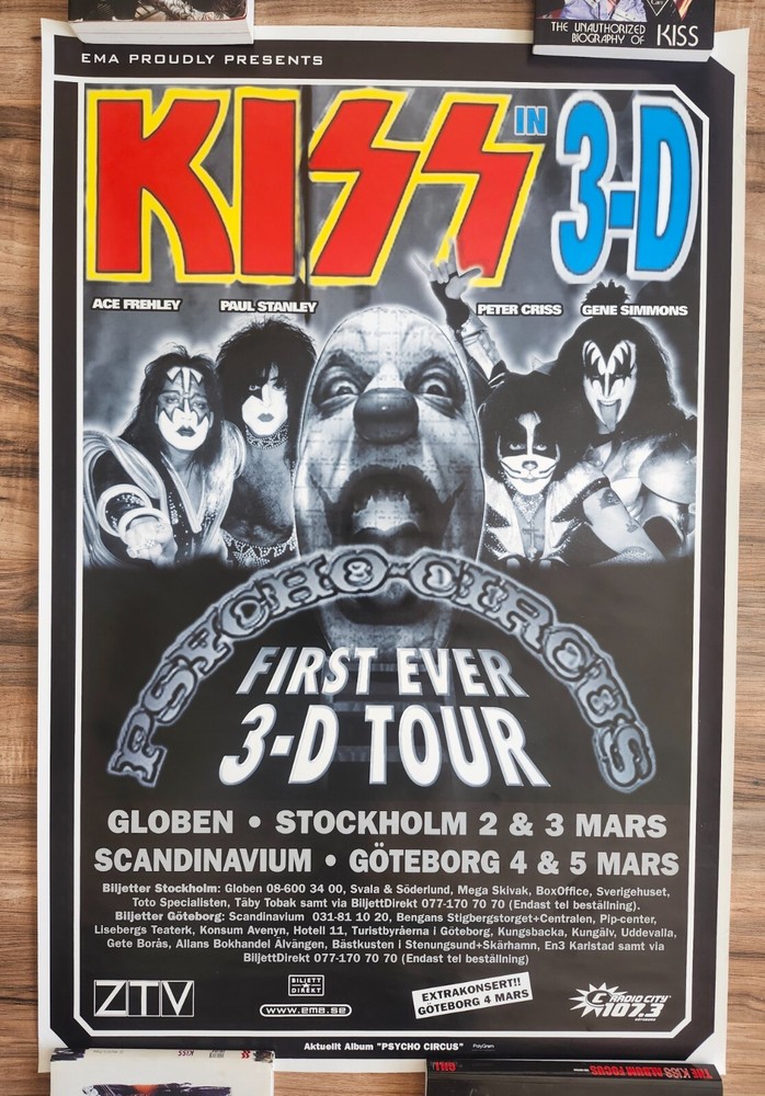 KISS RARE Vintage Swedish Psycho Circus First Ever 3-D Tour 23x35 Promo Poster