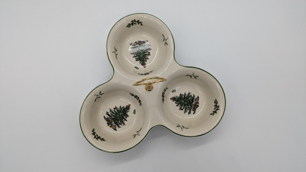 Spode Christmas Tree 3 Section Server with Tree Handle 11 Inch
