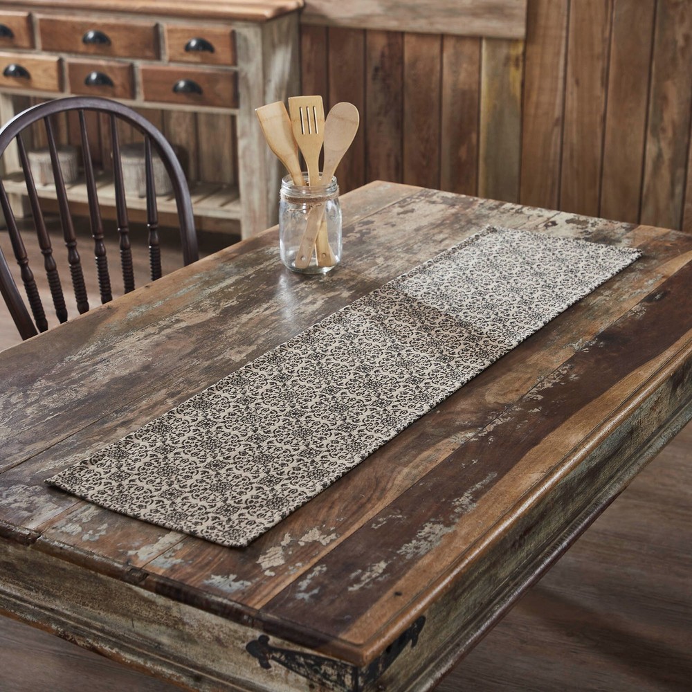 New Primitive BLACK MEDALLION COVERLET TABLE RUNNER Topper 48"