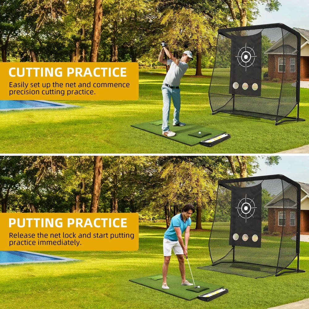 Shopsource 7x7ft Golf Hitting Practice Net with Steel Frame and Target Cloth