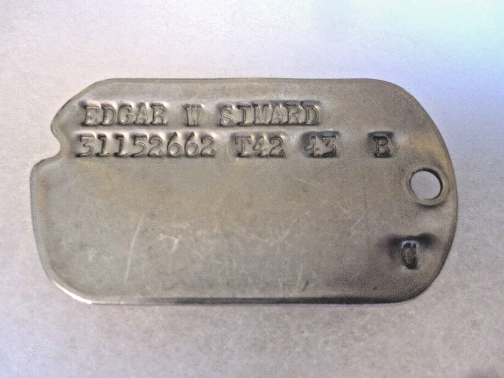 WWII - SINGLE DOG TAG - 1943 - EDGAR W. SIMARD