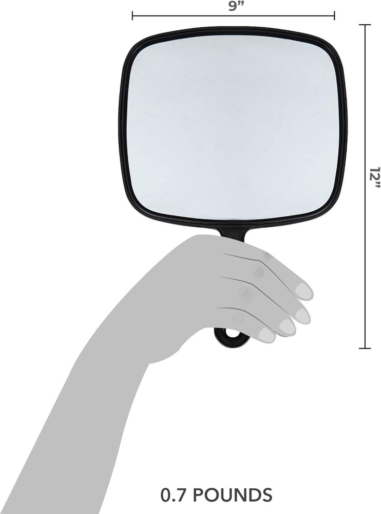 Extra Large Hand Mirror with Handle, 9" W x 12" L, Multi-Purpose Handheld Mirror
