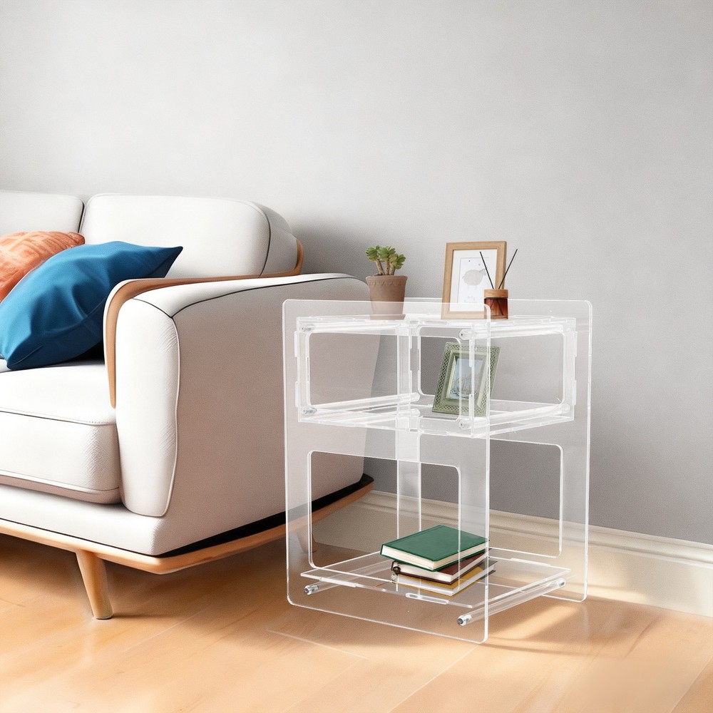 3-Tier Acrylic Side Table Acrylic Nightstand Elevated Bottom Preventing Damp