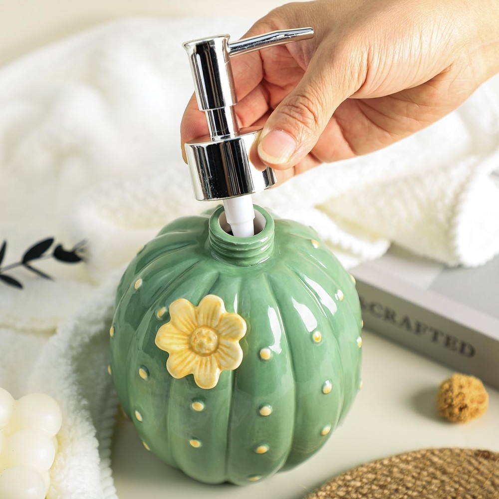 Cactus with Yellow Pattern Soap Dispenser with Pump, Refillable Lotion Soap B...