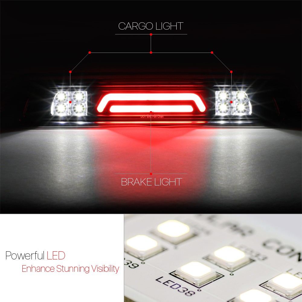 Black Smoke LED Bar Rear Third[3rd]Brake Light Cargo Functioned for 07-18 Tundra