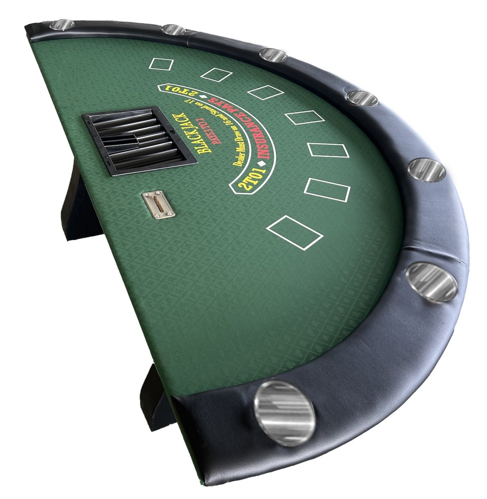 72" Blackjack Table, Wooden Legs, cup holders, replaceable armrest &felt, green