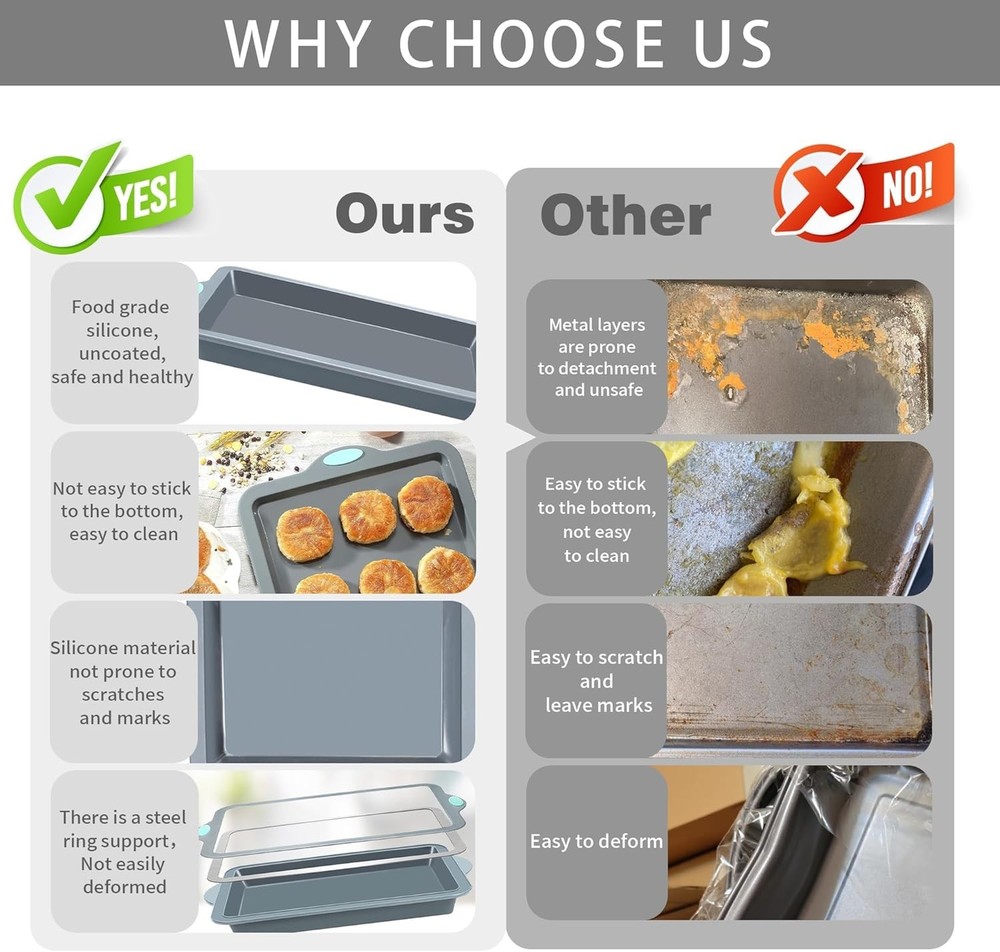 Silicone Baking Pans Set, 4 Pieces Nonstick Bakeware Set with Baking Pans, Ba...