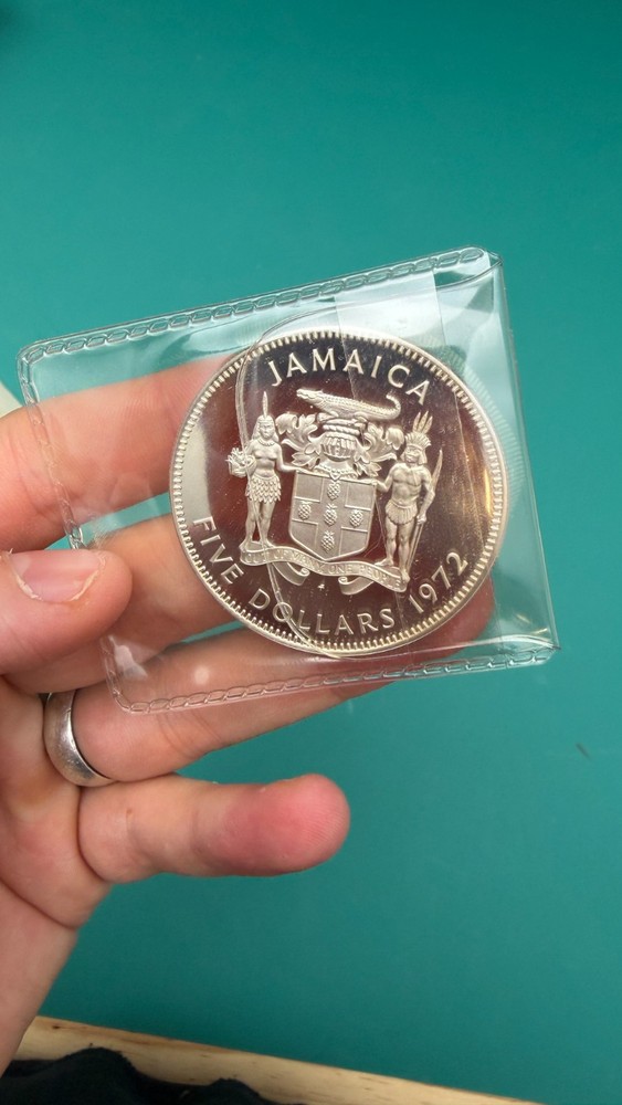1972 Jamaican Norman Stanley Sterling Silver Five Dollar Proof