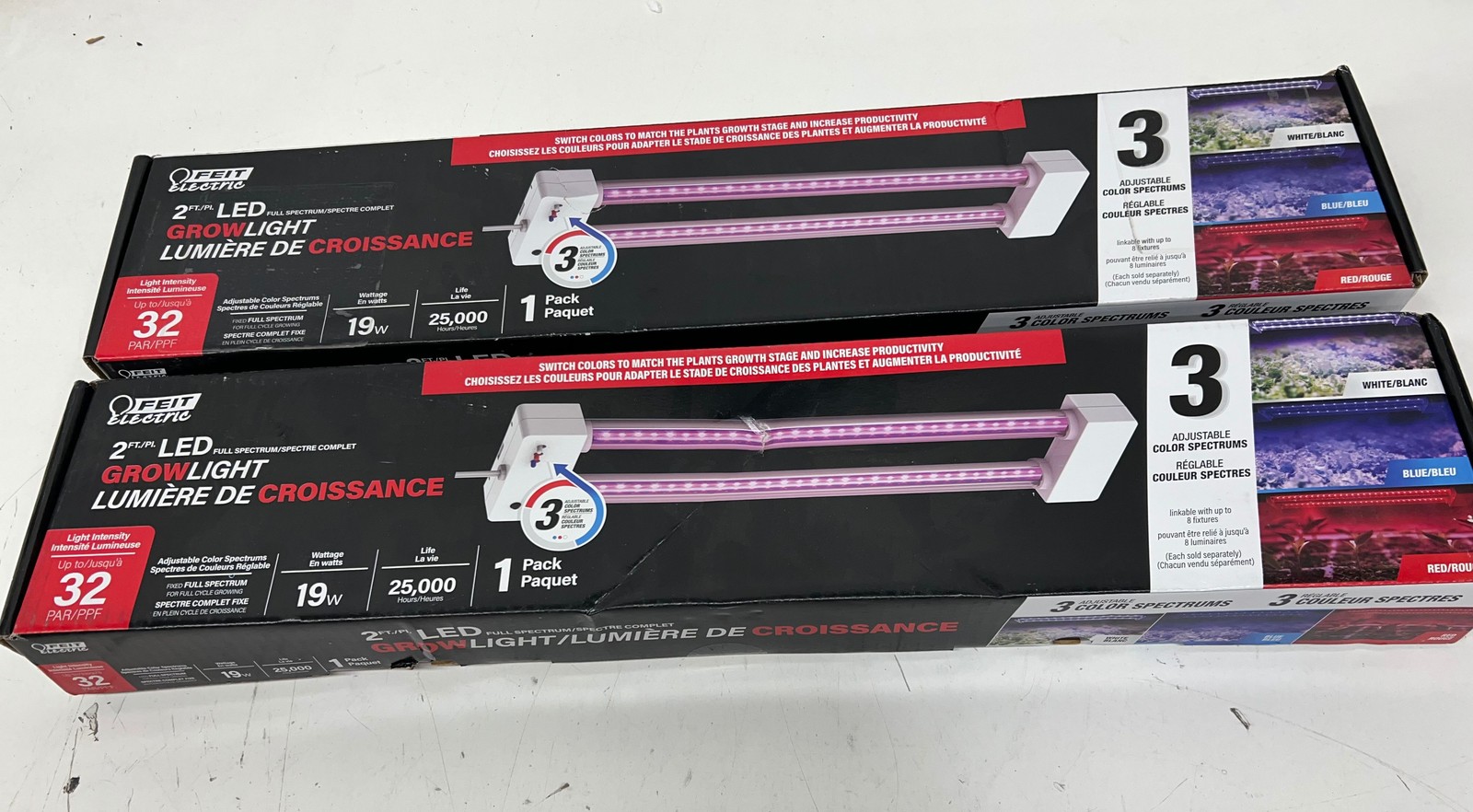 LOT OF 2 Feit Electric 24 in. LED 3 Adjustable Spectrum Plant Grow Light 19W New