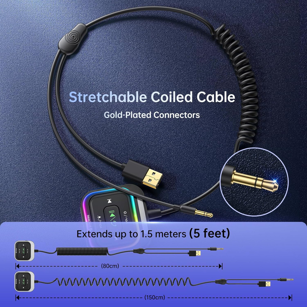 Syncwire Bluetooth 5.4 Aux Car Adapter [Large Mic&Noise Cancellation] Bluetooth