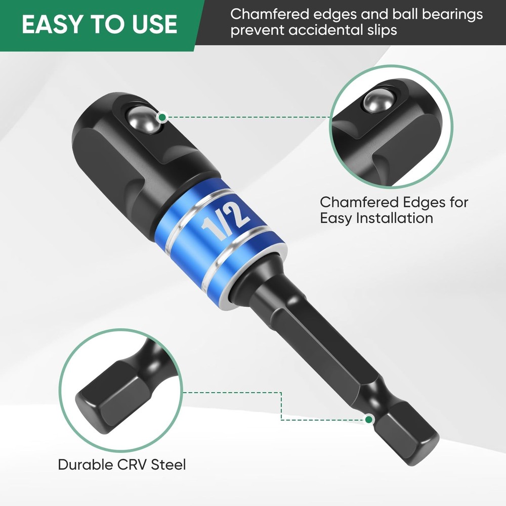 Pkuukme 3PCS Impact Socket Adapter Set - 1/4", 3/8", 1/2" Drill Socket...