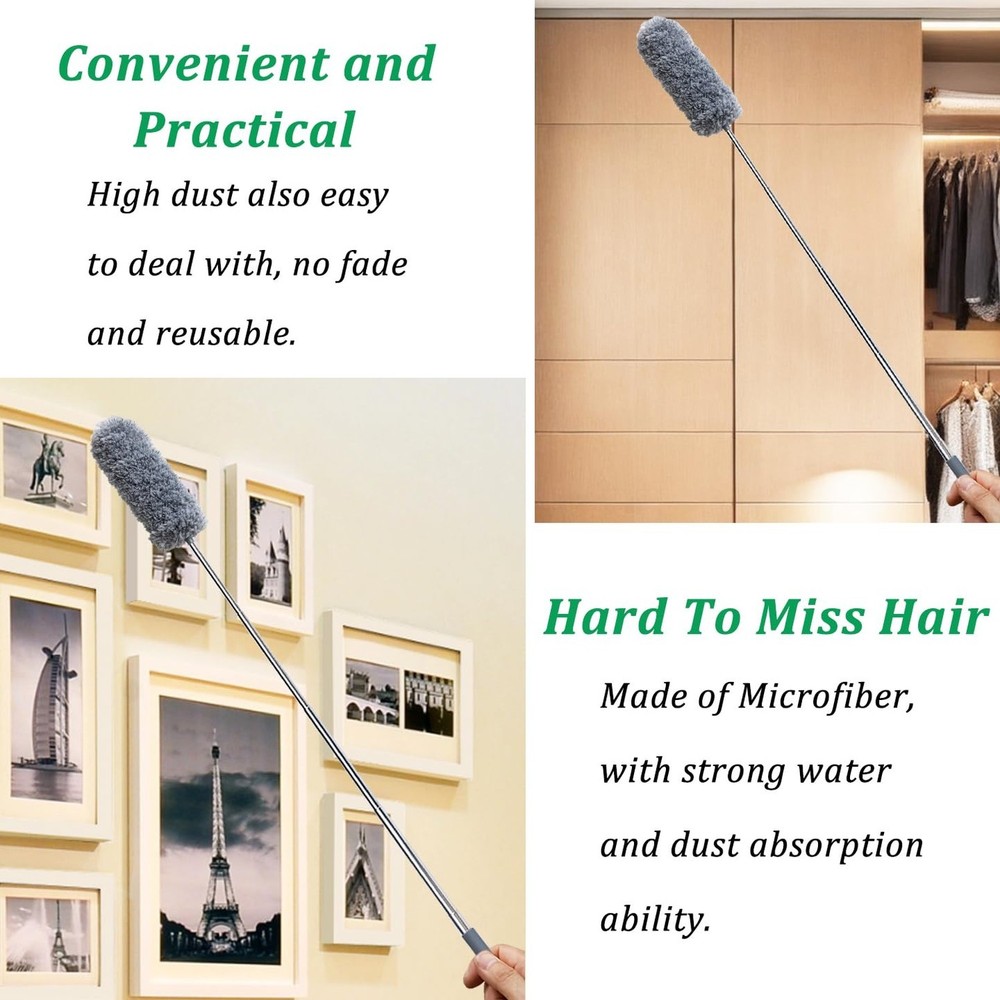 2 Pack Microfiber Feather Duster for Cleaning, Hand Washable Dusters with Ext...