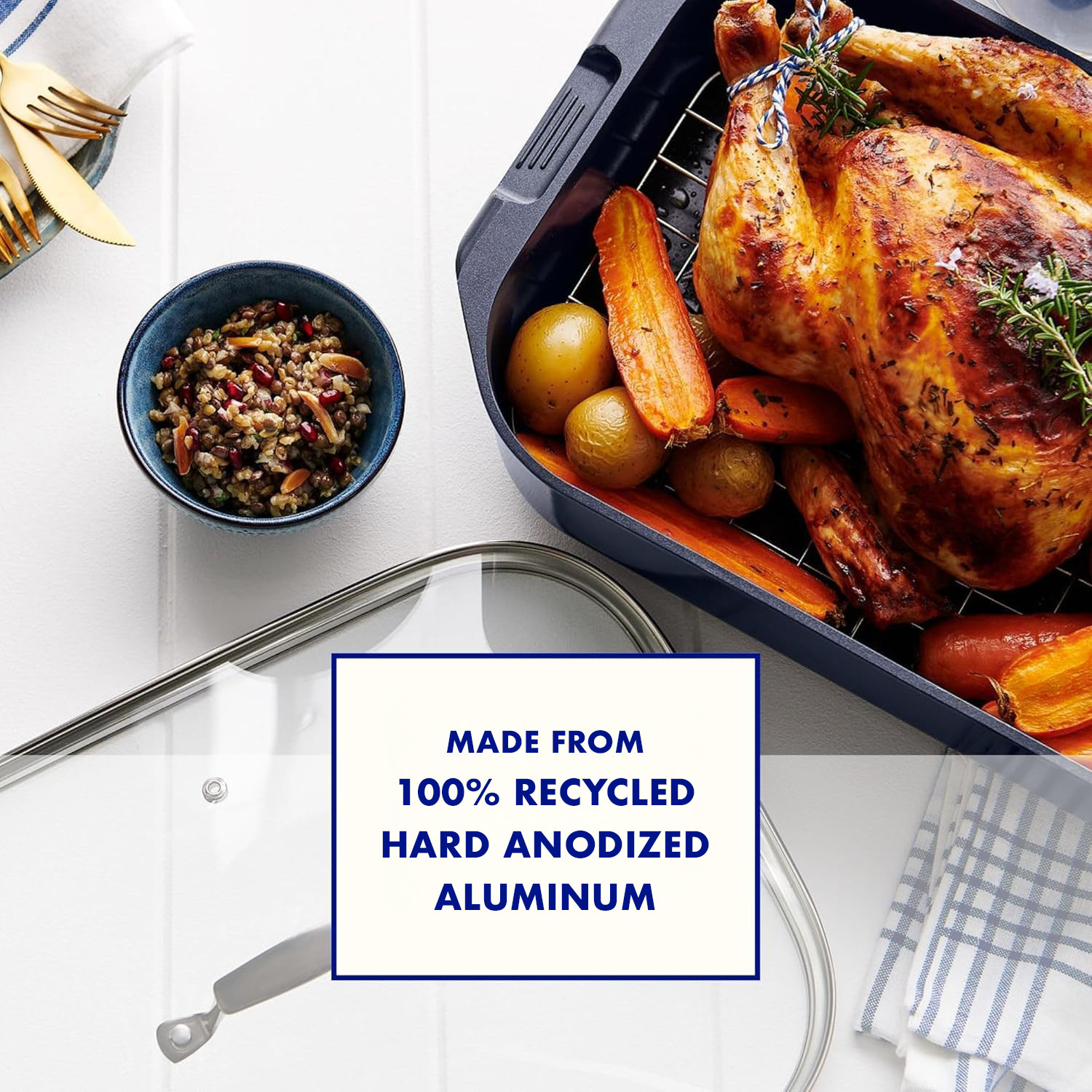 Blu. Cookware Roasting Pan with Lid and Roasting Rack, Non-Toxic, Non-Stick