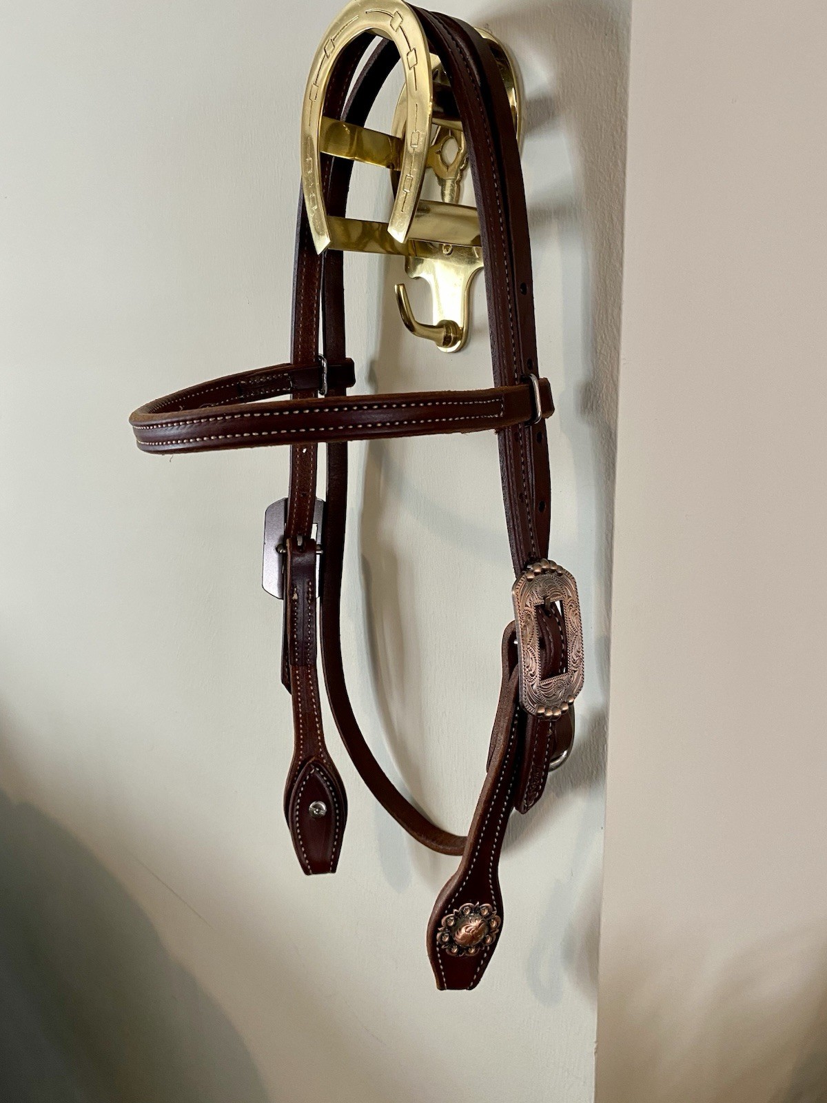 Beautiful Browband Headstall With Copper Buckles And Concho Ends