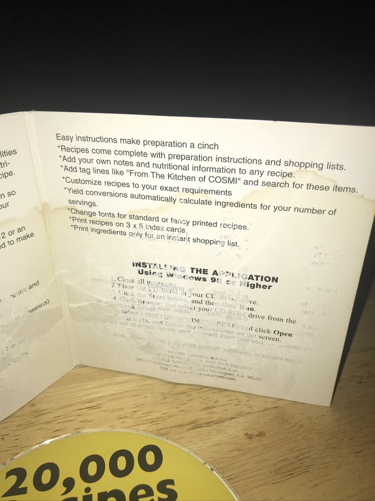 20,000 Recipes PC CD-ROM Reference Disc Cardboard Sleeve & Working Disc