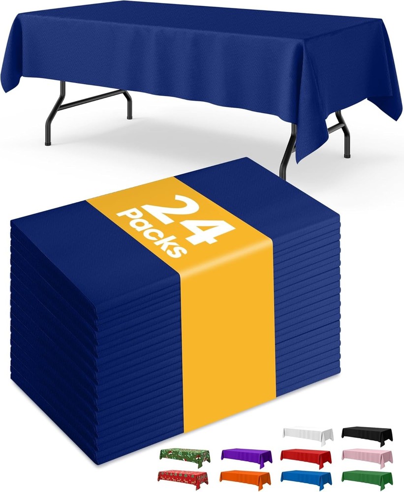 White Plastic Table Cloth 24 Pack 54" × 108" Rectangle Disposable Tablecloths