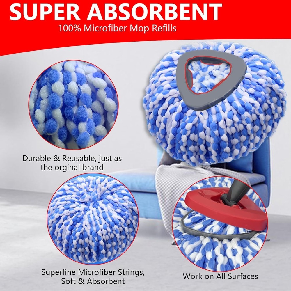 4 Pack Spin Mop Replacement Heads Compatible with O Cedar RinseClean 2 Tank Syst