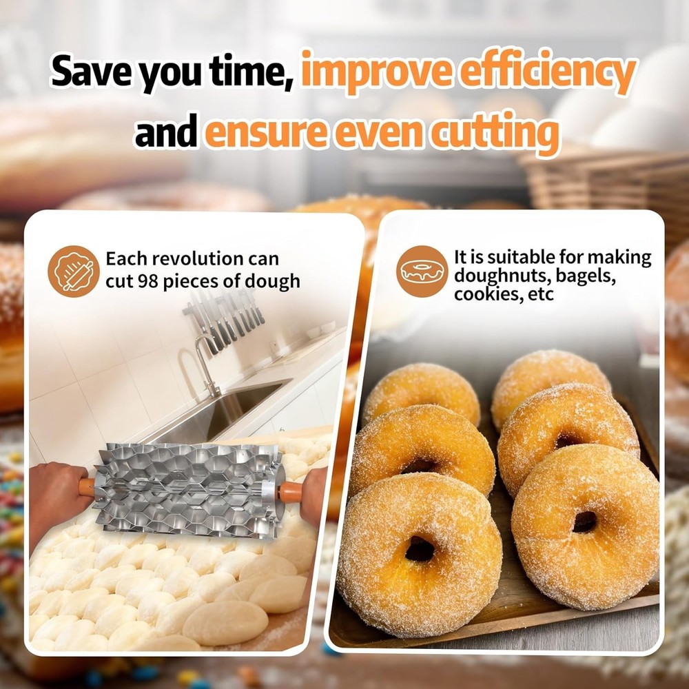 98-Hole Stainless Steel Doughnut Cutter, Replaceable Roller Blade, Doughnut Hole