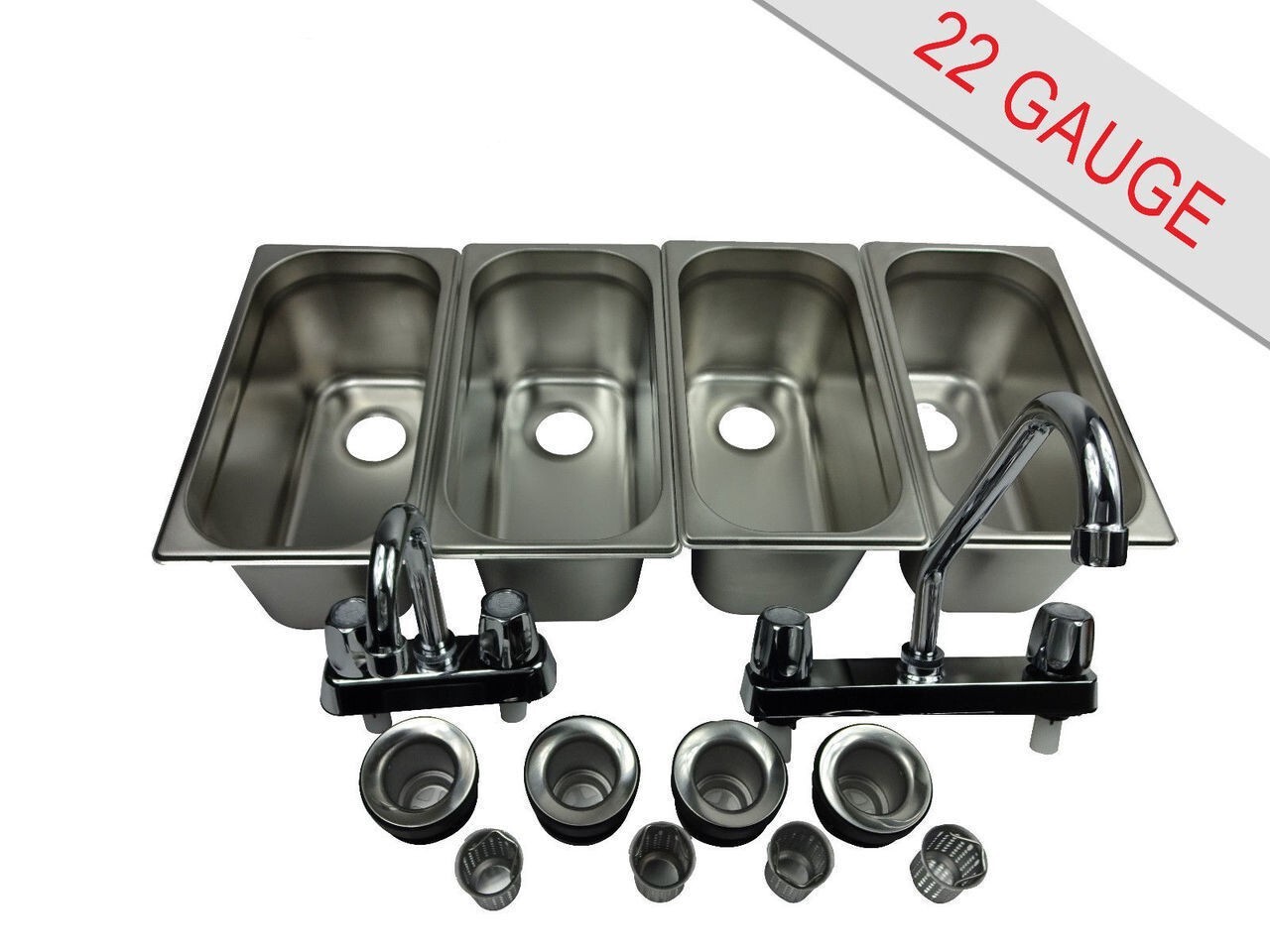 4 Compartment Concession Sink Portable Food Truck Trailer Hand Washing w/Faucets