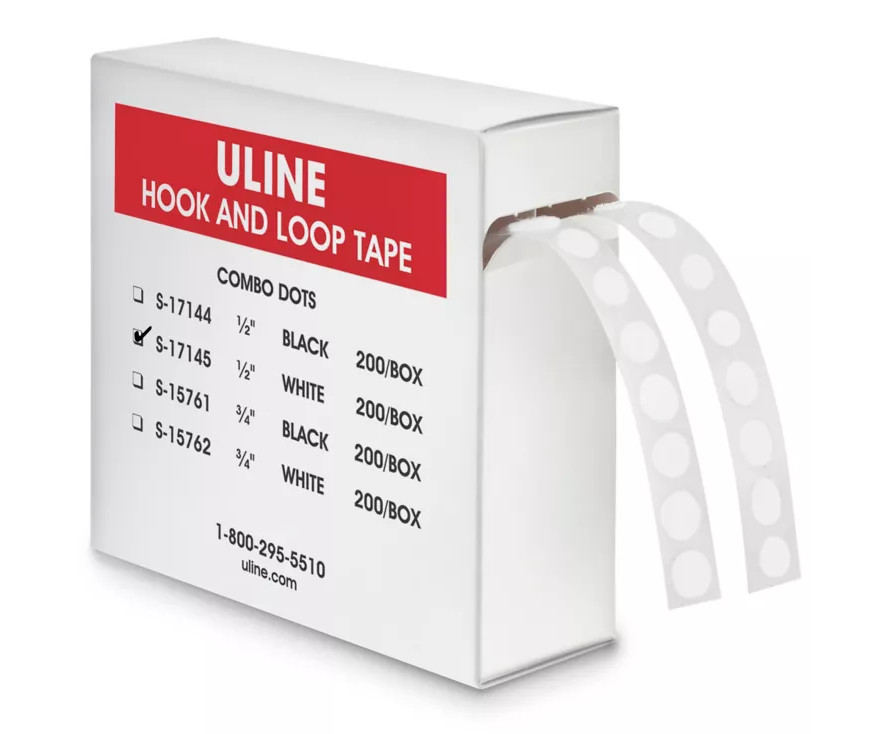 Uline Hook and Loop Dots Combo Pack Adhesive Back- 1/2" White - 200 sets per box