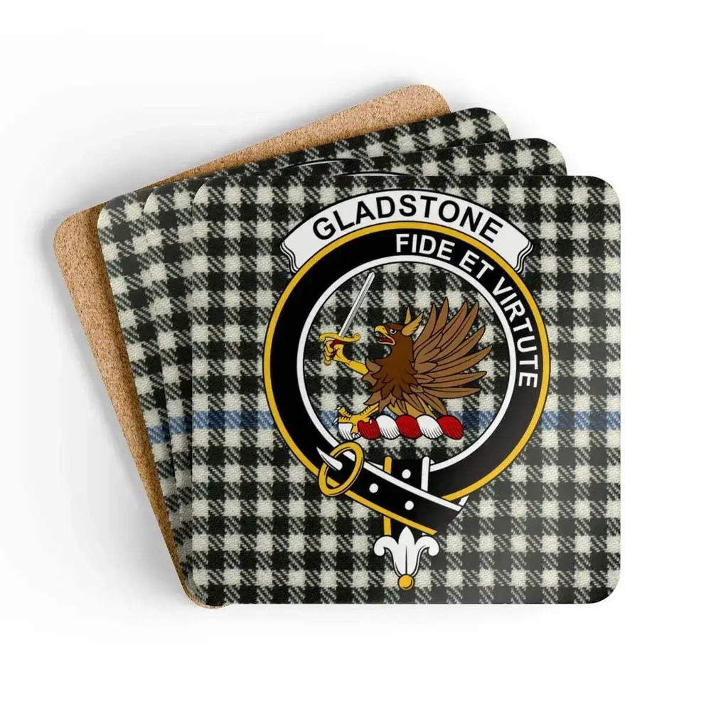 Gladstone Clan Crest Scottish Tartan Coaster Set