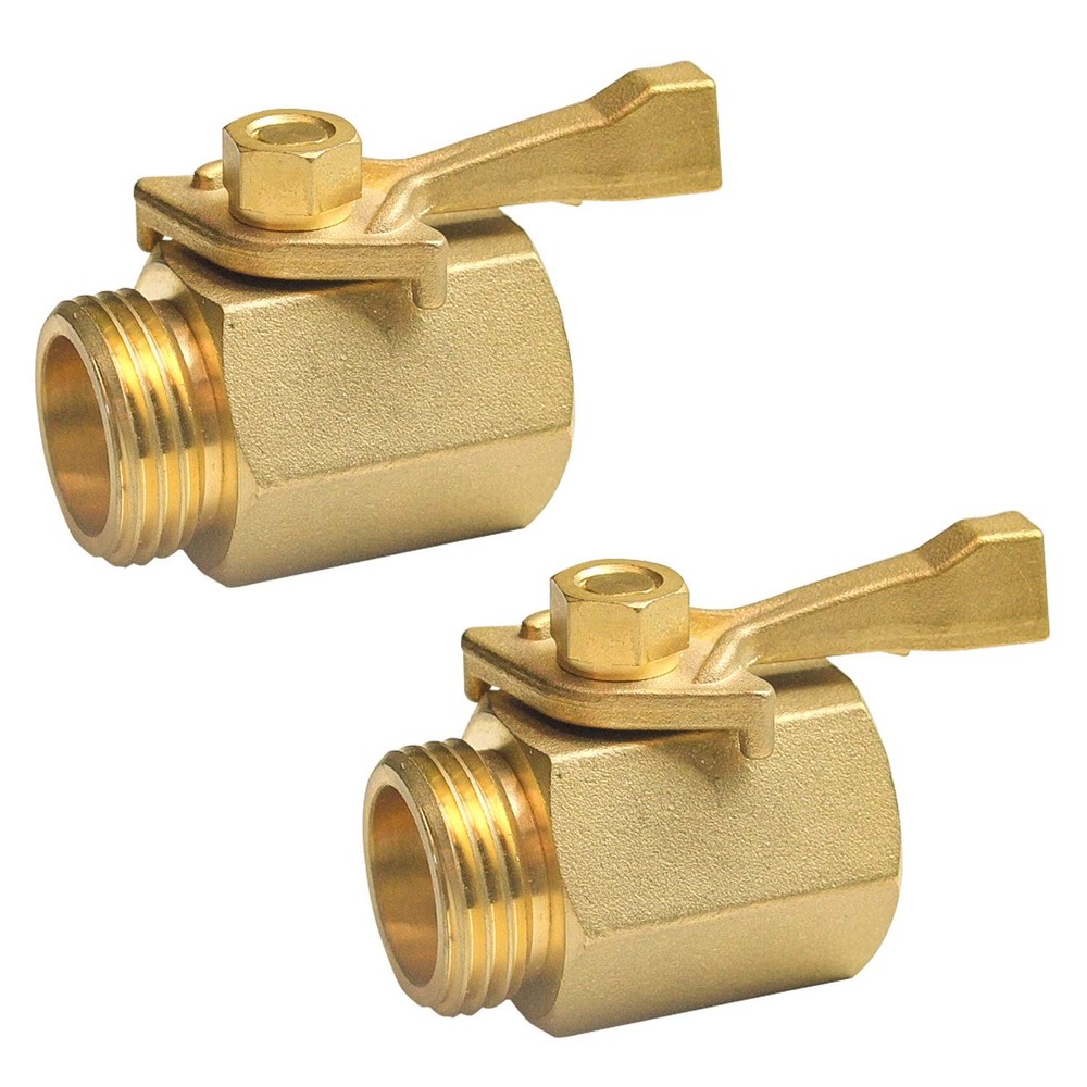 2 Pack Solid Brass Garden Hose Shut Off Valve with 2 Extra Rubber Washers, 3/...