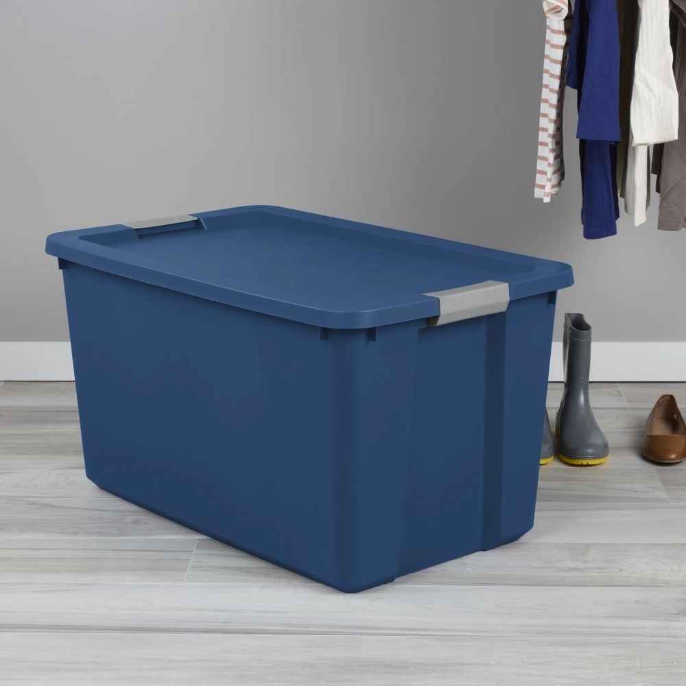 Extra Large 34 Gallon Storage Bin with Latching Lid Blue Plastic Container