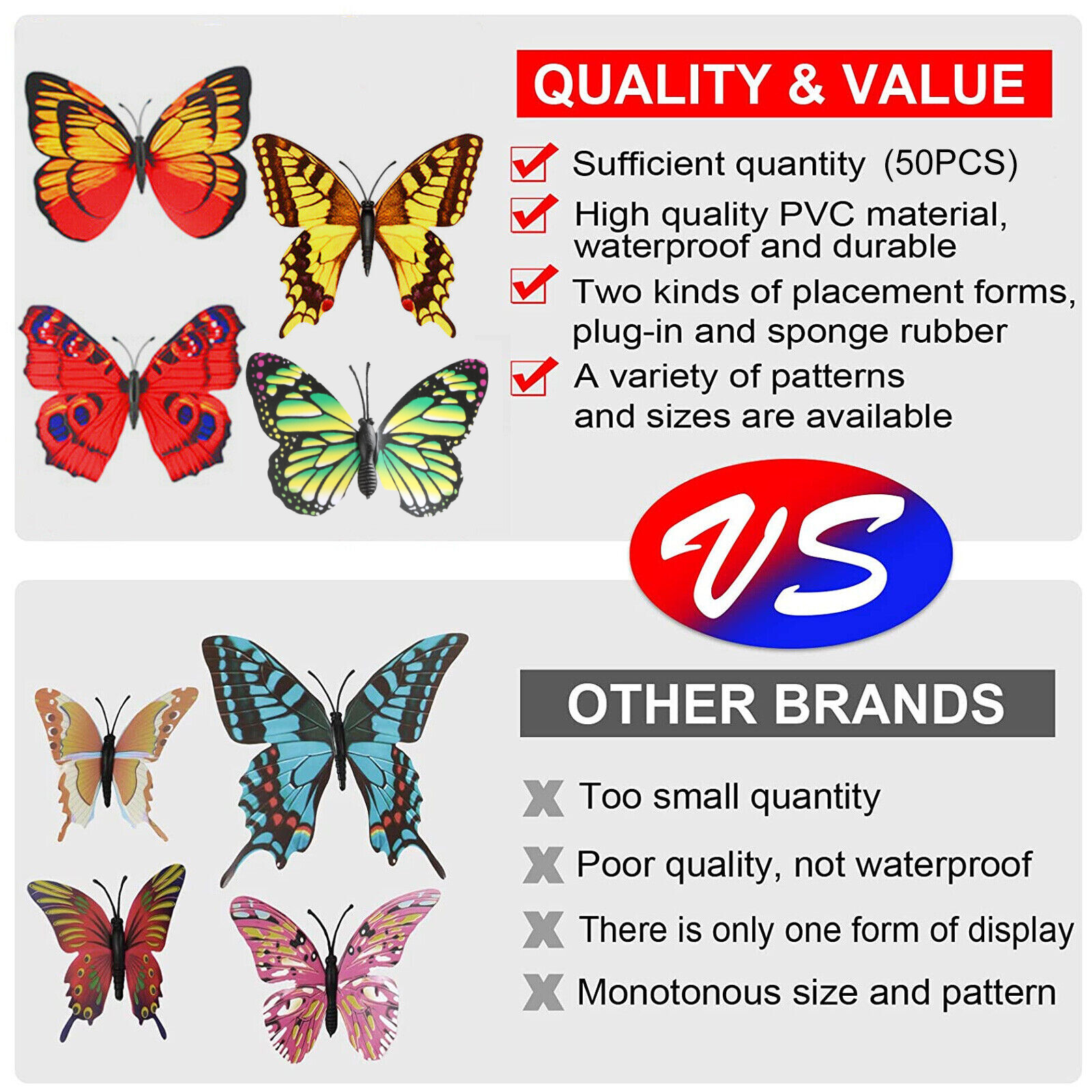 50Pcs Butterfly Stakes Outdoor Yard Planter Flower Pot Bed Garden Decor Yard Art