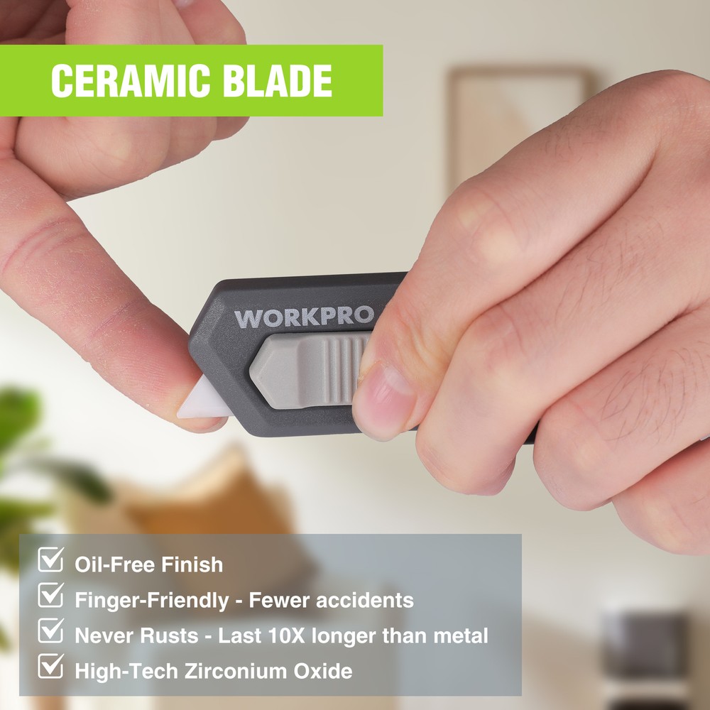 WORKPRO 2PIECE Safe Ceramic Box Cutter Small GRAY with Extra Blades Quick Change