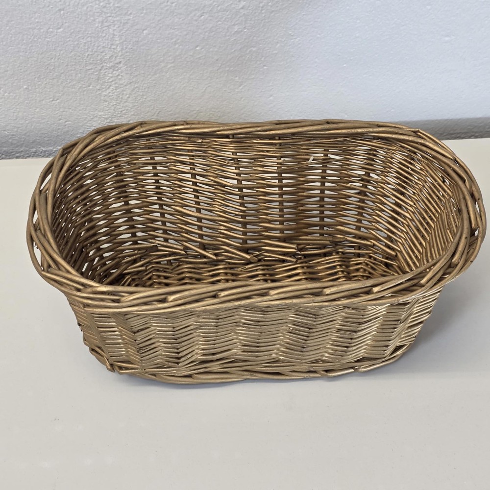 Vintage Gold-Tone Woven Basket – Rectangular Decorative Piece