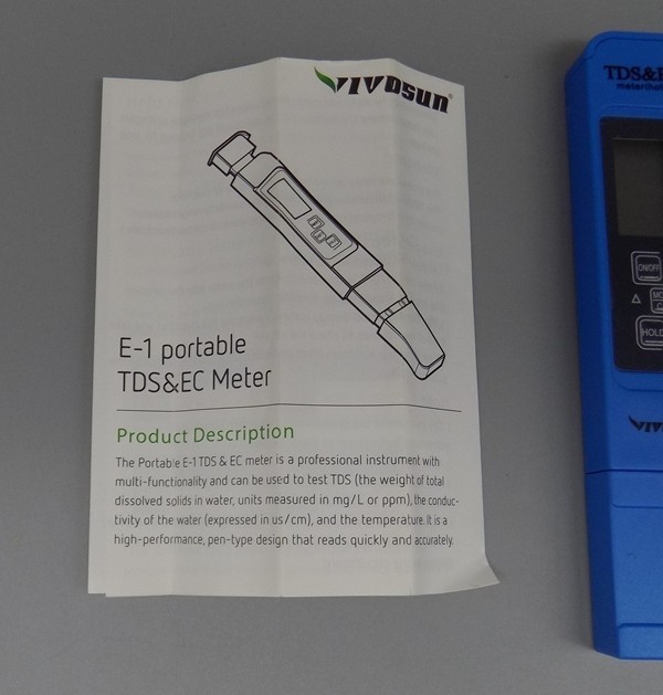 Vivosun E-1 TDS & EC Meter Total Dissolved Solids Conductivity And Temperature