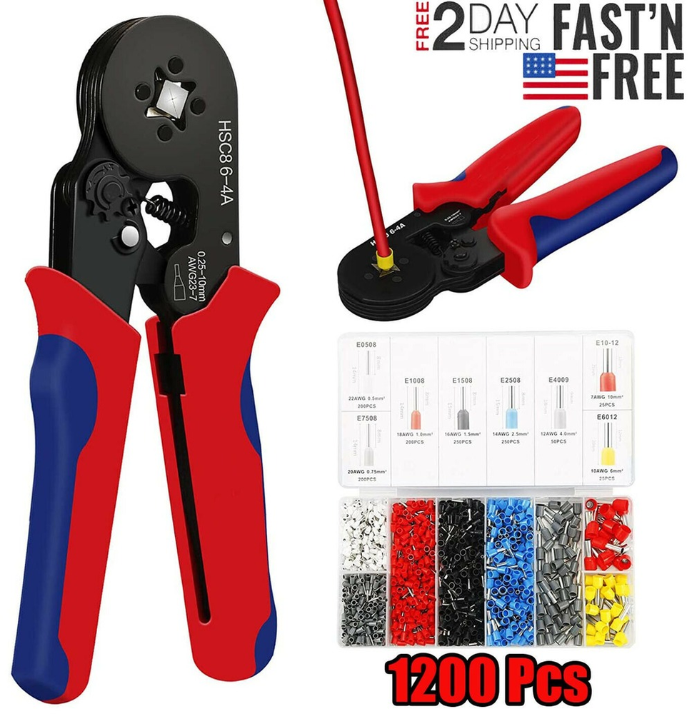 Crimping Tool Set Crimp Wire Plier Tools + 1200Pcs Wire Ferrule Terminals Kit US