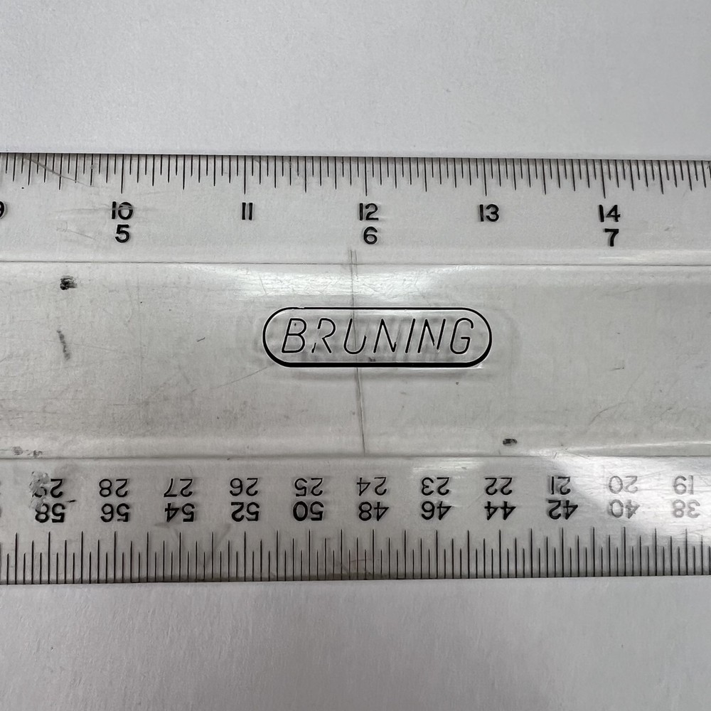 Vintage Bruning Drafting 12-1/2" Machine Scale Ruler Clear Plastic Half Size 32