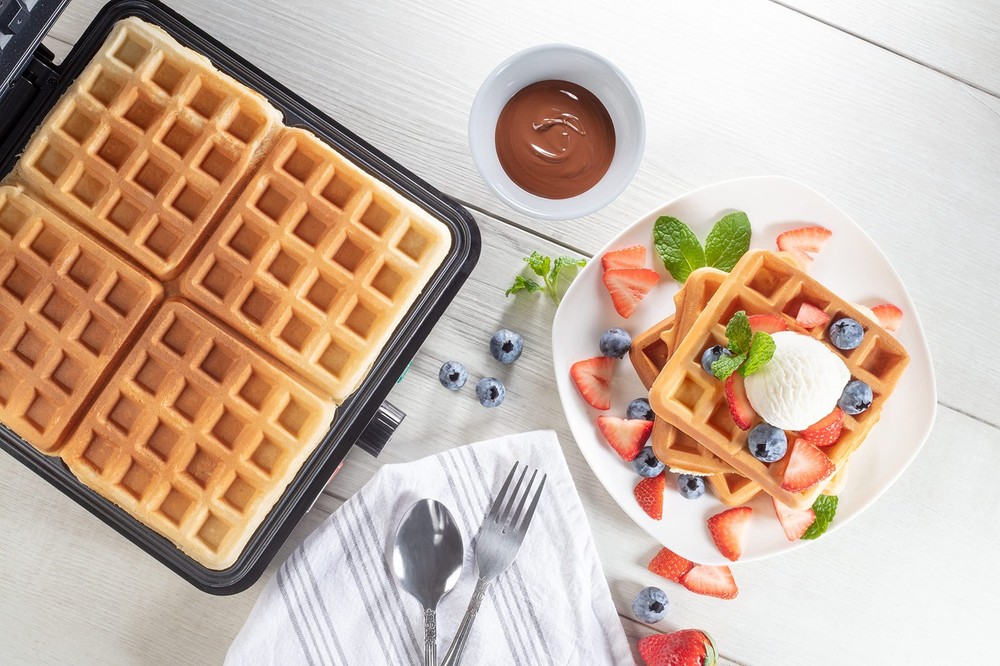 CucinaPro Four Square Belgian Waffle Maker, Extra Large X-Large, Black Silver