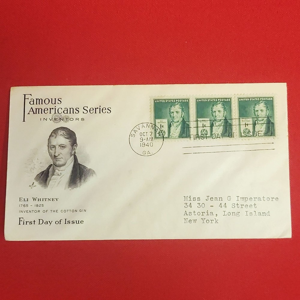 First Day of Issue Eli Whitney Stamp Cache Envelope