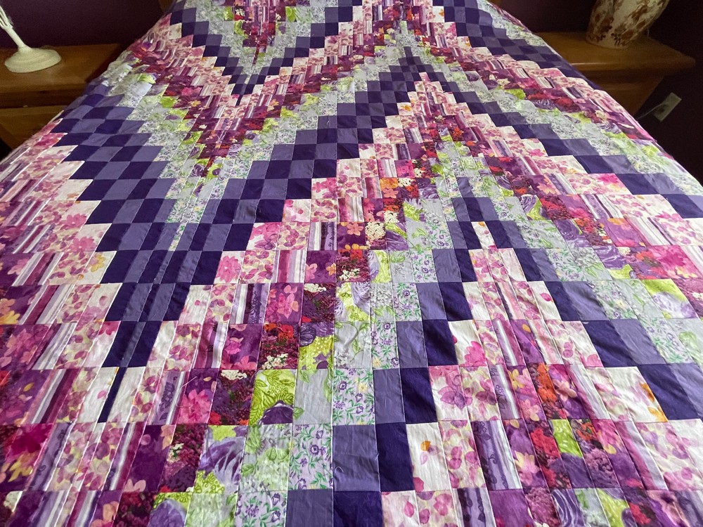 Queen Size Machine pieced Bargello patchwork quilt top #8-21 Made in USA