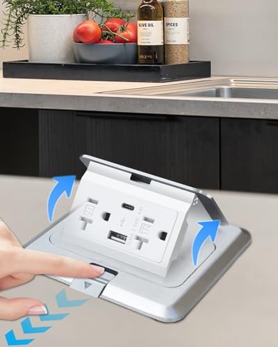 Floor Pop Up Outlet, Pop Up Waterproof Floor Electrical Box Type-C 2pack Silver