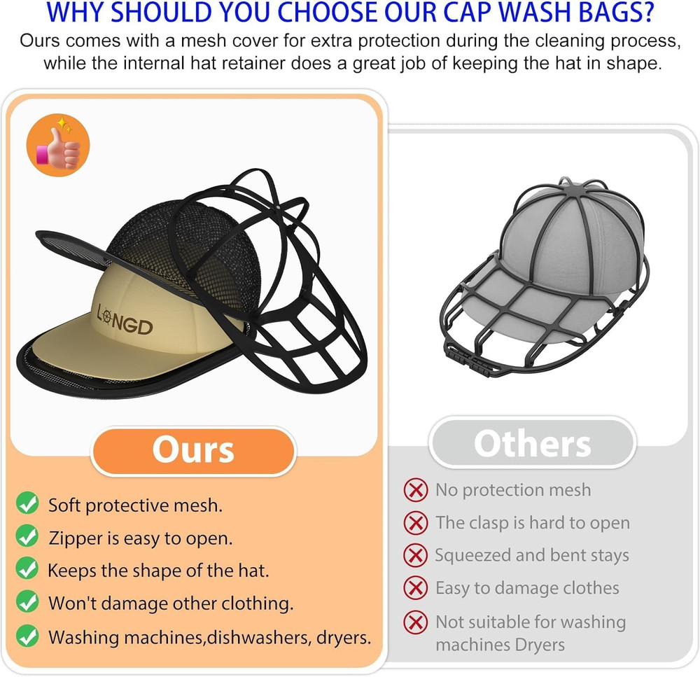 Baseball Cap Washer Cage Sturdy Frame Laundry Protector 1-Pack