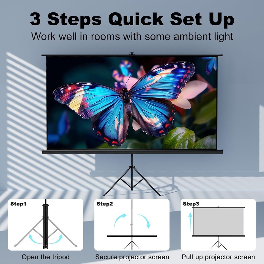 Outdoor Projector Screen With Stand Tripod Indoor Pull Up Portable