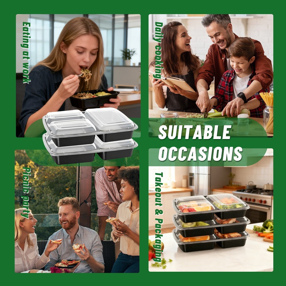 50Packs 39oz 3-Compartment Containers Leakproof Stackable Takeout/Picnic